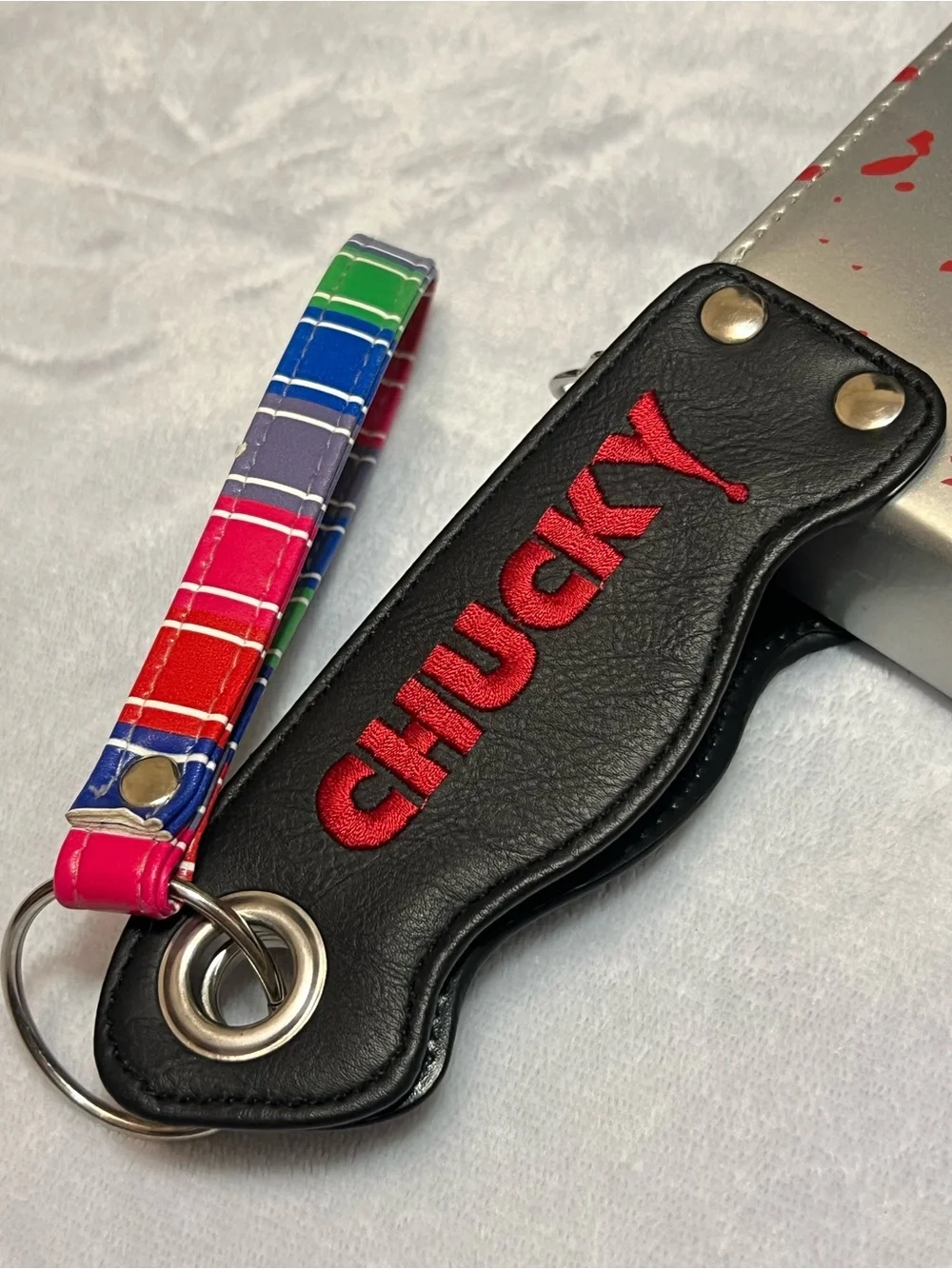 Spencer's Silver & Red Chucky Phone Case Pouch with Keyring Strap